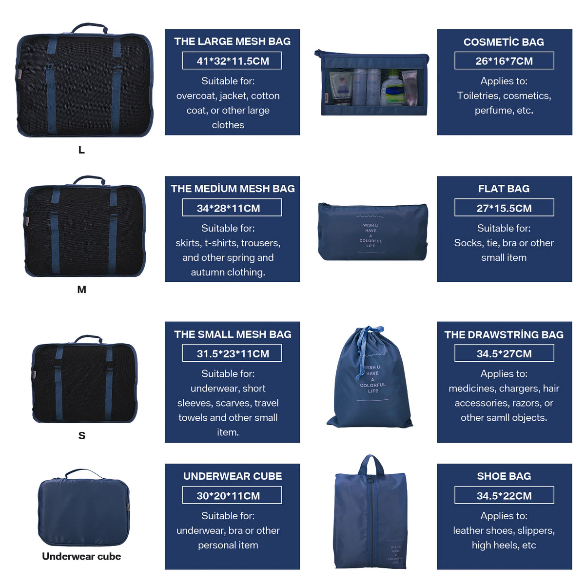 6-Piece Travel Packing Cube Set