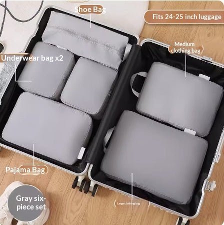 6-piece compression packing cubes set for suitcases